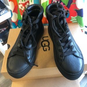 UGG Olli Black Leather High Top Sneakers NIB